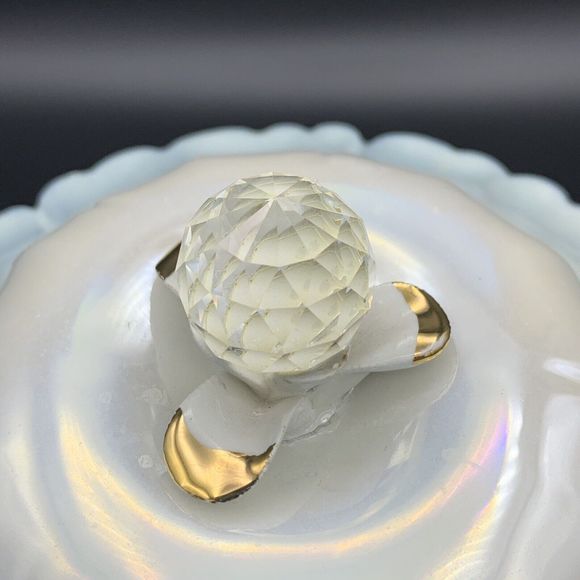 Vtg Italian Vanity Lidded Dish Blue White Pearlescent Retro Correct Glam Boudoir - Picture 11 of 14